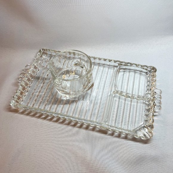 Vintage Hazel Atlas Snack-Sip-Smoke Tray & Cup Set 1950s Vanity Jewelry - Picture 8 of 13